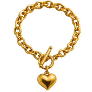 Northgem Gold Plated Solid Heart Charm OT Buckle Artificial Bracelet