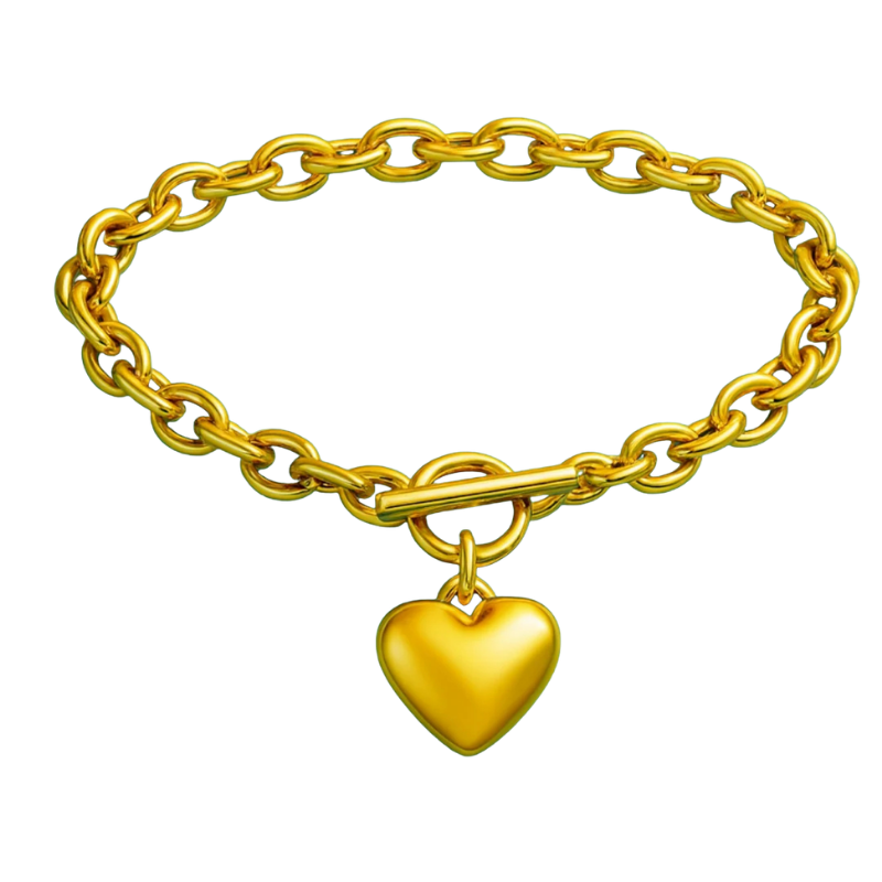 Northgem Gold Plated Solid Heart Charm OT Buckle Artificial Bracelet - Image 3