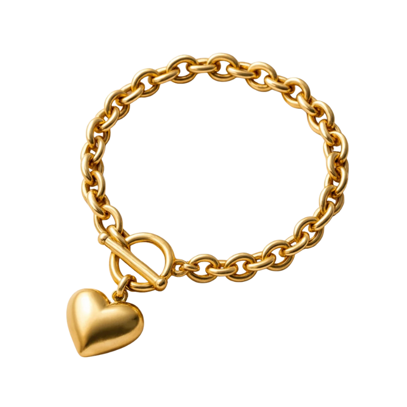 Northgem Gold Plated Solid Heart Charm OT Buckle Artificial Bracelet - Image 4