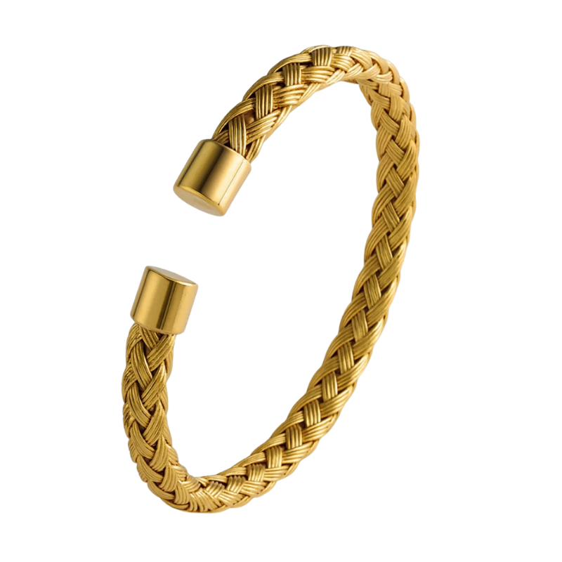 Northgem Gold Plated Braided Weaved Open Cuff Bangle Artificial Bracelet - Image 2