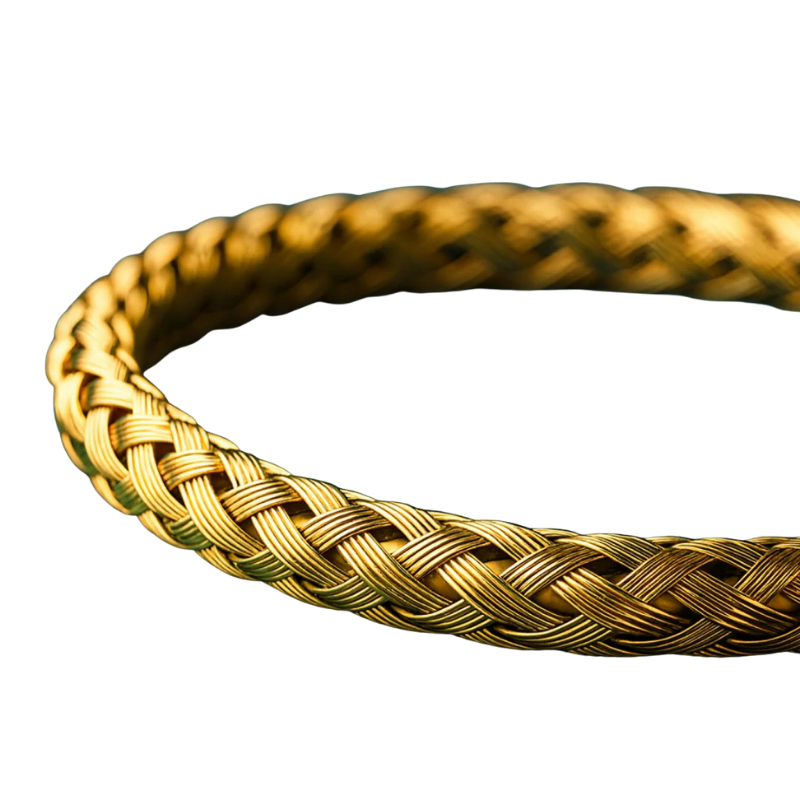 Northgem Gold Plated Braided Weaved Open Cuff Bangle Artificial Bracelet - Image 3