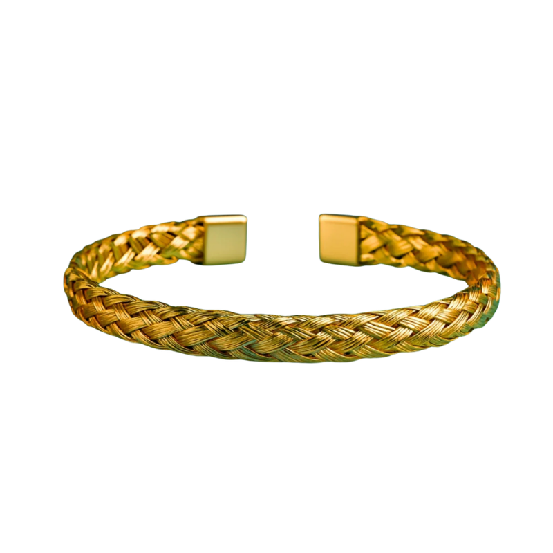 Northgem Gold Plated Braided Weaved Open Cuff Bangle Artificial Bracelet - Image 4