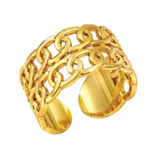 Northgem Gold Plated Double Layered Braided Chain Artificial Ring