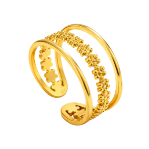 Northgem Gold Plated Hollow Flower Artificial Ring